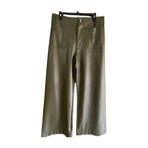 NWT Anthropologie Maeve Collete Green Faux Leather Crop Wide Leg Pants Size 32 - Picture 8 of 14